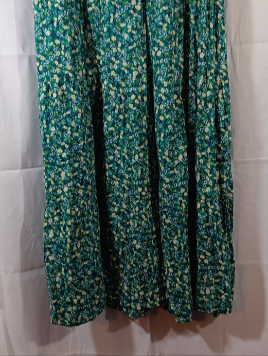 Old Navy Womens Medium Dress Green Floral Puff Sleeve Button Front Midi Tiered - Picture 11 of 14